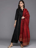 Black Solid Cotton Straight Kurta With Palazzos & Dupatta